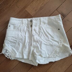 Ardene White Crochet-Trim High-Rise Jean Shorts